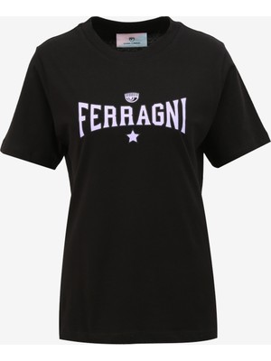 Chiara Ferragni Bisiklet Yaka Baskılı Siyah Kadın T-Shirt 75CBHT03