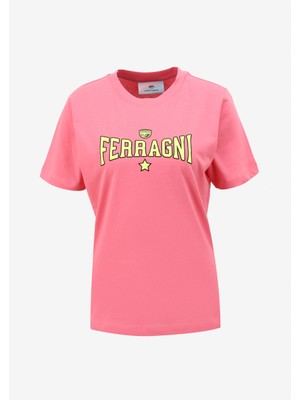 Chiara Ferragni Bisiklet Yaka Baskılı Mavi Kadın T-Shirt 75CBHT03