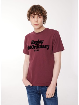 Replay Bisiklet Yaka Baskılı Bordo Erkek T-Shirt M6646 164 Amaranth Red