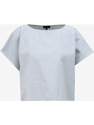 Fabrika Comfort Bisiklet Yaka Çizgili Mavi - Beyaz Kadın Bluz FC4SL-BLZ0131