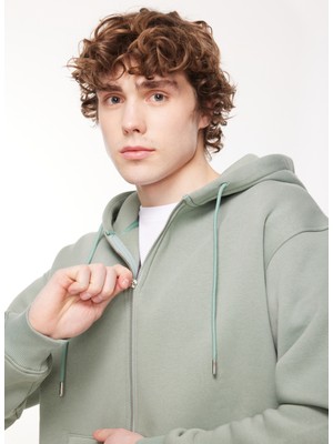 Denim Trip Rahat / Relaxed Fit Fermuarlı Adaçayı Yeşil Erkek Hoodie / Sweatshirt