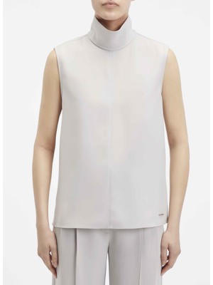 Calvin Klein Balıkçı Yaka Düz Açık Gri Kadın Bluz Structure Twll Ns Mock Neck Top