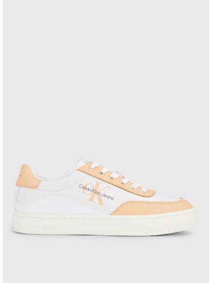 Calvin Klein Beyaz - Turuncu Kadın Deri Sneaker YW0YW0129602S