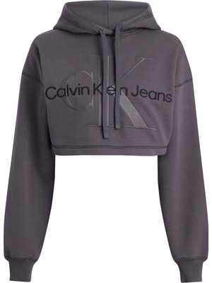 Calvin Klein Jeans Kapüşon Yaka Nakışlı Koyu Gri Kadın Sweatshırt J20J222540PT2