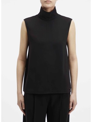 Calvin Klein Balıkçı Yaka Düz Siyah Kadın Bluz Structure Twll Ns Mock Neck Top