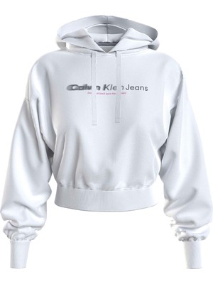 Calvin Klein Jeans Kapüşon Yaka Baskılı Beyaz Kadın Sweatshırt J20J222543YAF