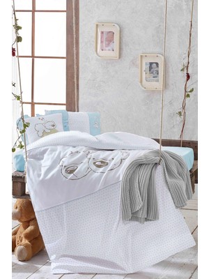 Ecocotton Twin Bears Bebek Bebek Nevresim Seti Mavi 100*150 cm