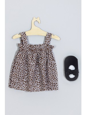 Adabebek Leopar Elbise Dizaltı Fiyonk Çorap Set 007