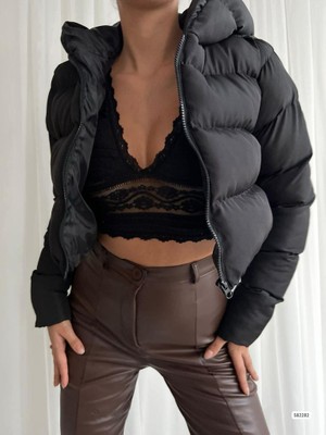 Twomeey Kadın Fermuarlı Şişme Crop Mont (Renkli)