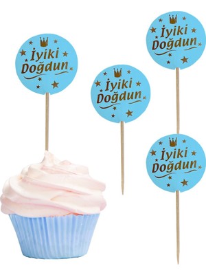 Parti Adresi Iyi Ki Doğdun Yazılı Kürdan Cupcake Kürdanı Mavi 20'li