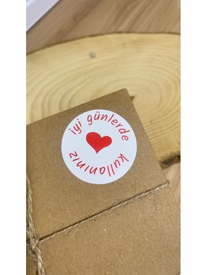 Butik Sosyetik Iyi Günlerde Kullanınız Kalpli Kırmızı Yazılı Yuvarlak Yapışkanlı Etiket 5x5 cm 100 Adet