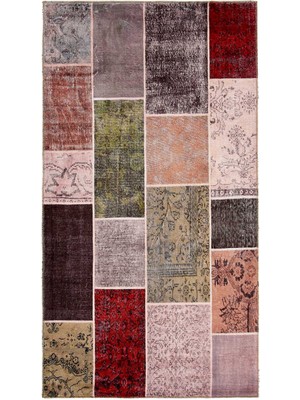 Nuvomon Kadife Patchwork Halı - Toprak - 80X150 cm