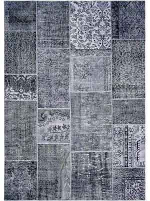 Nuvomon Kadife Patchwork Halı - Gri - 160X230 cm