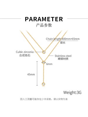 Wmtoore Çift Katmanlı Aşınma Titanyum Çelik Püskül Elmas Kolye Kadın Hafif Lüks Altın Paslanmaz Çelik Bayanlar Köprücük Kemiği Zinciri (Yurt Dışından)