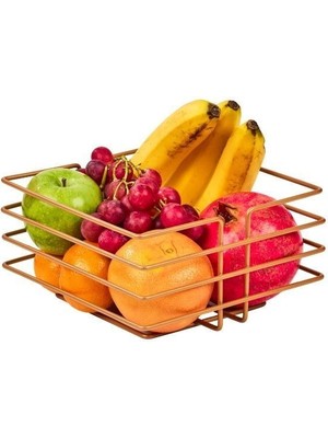 Edora Home Rose Paslanmaz Sivri Köşeli Kare Meyve Sepeti - Çok Amaçlı Metal