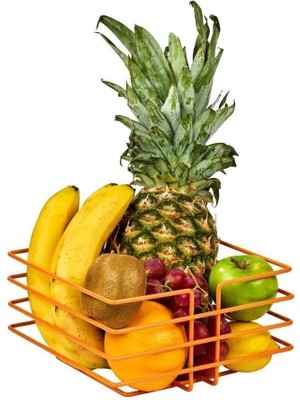 Edora Home Turuncu Paslanmaz Sivri Köşeli Kare Meyve Sepeti - Çok Amaçlı Metal