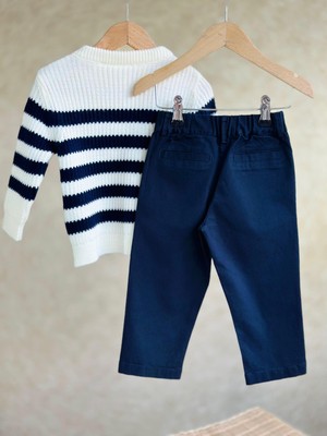 Orca Kids Fashion 2-8 Yaş Aralığı Çıt Çıt Yaka Detaylı Triko Kazak ve Bel Lastikli Canvas Pantolon