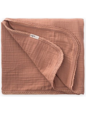 Cigit Dantel Işlemeli Tekkat Müslin Battaniye 100X100 cm +/- 3 cm Açık Kahverengi