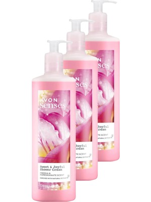 Avon Senses 720 ml Krem Duş Jeli Nar ve Frezya Kokulu Üçlü Set Doğal Özlerle Zenginleştirilmiş