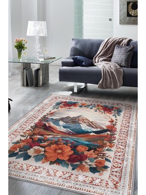 Homshtag Dağ Temalı Salon Halısı Geometrik Desenli Çok Renkli Halı Etnik Desenli Oturma Odası Halısı