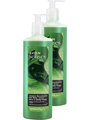Avon Senses Jungle Rainburst Adaçayı ve Sandal Ağacı Kokulu Erkek Saç ve Vücut Şampuanı 720 Ml. Ikili Set