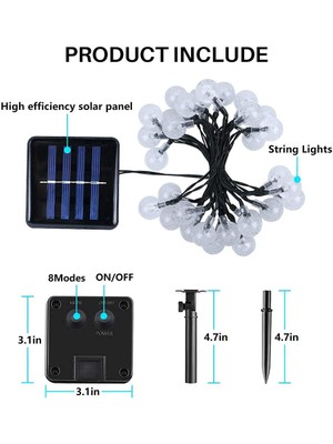 Qisem 2 Adet Sekiz Fonksiyonlu Kabarcık Topu Fenerler LED Güneş Işığı Dize (Yurt Dışından)