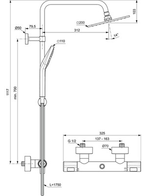 Ideal Standard 

A7240AA Ceratherm T100 Termostatik Duş Sistemi