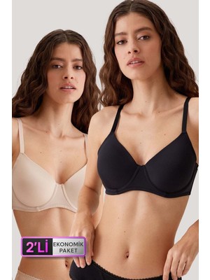 Pierre Cardin 2'li Ekonomik Paket Siyah-Ten 6224 Barcelona Desteksiz Toparlayıcı Micro Sütyen Set D Cup Seçeneği