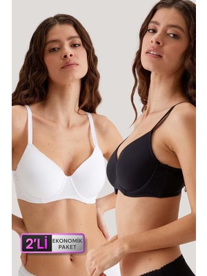 Pierre Cardin 2'li Ekonomik Paket Siyah-Beyaz 6224 Barcelona Desteksiz Toparlayıcı Micro Sütyen Set D Cup Seçeneği