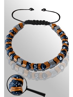 Tesbih Atölyesi Rose Renk Çavuş Model Siyah Karlı Hematit Taşı Bileklik