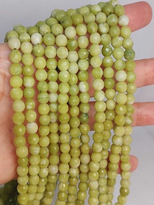 Yaşam Tohumu Peridot (Zebercet) Taşı Açık Renk Yeşil-Beyaz Faset Kesim Dizi 6mm (45950)