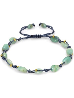 Gümüş Hediye Al Makrome Örgülü Naturel Kesim Dorika Top Detaylı Amazonit Doğaltaş Kadın Bileklik