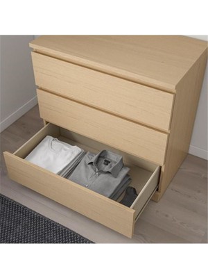 IKEA Malm 3 Çekmeceli Şifonyer, Ağartılmış Meşe Kaplama 80X78