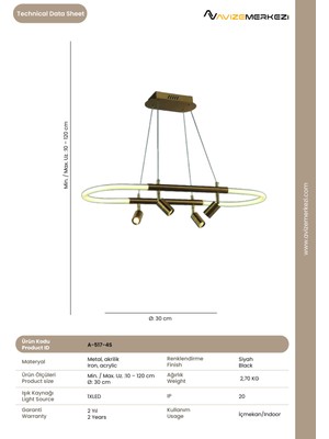 Avize Merkezi Siyah Modern Avize A-517-4S