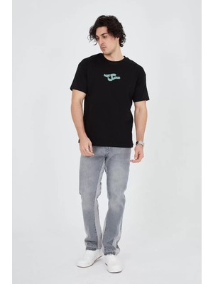 Tarz Yeri Erkek Baskılı 24/1 Penye T-Shirt - Siyah