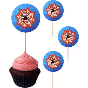 Parti Adresi Spiderman Temalı Kürdan Örümcek Ağı Figürlü Cupcake Kürdanı Pasta Süsü 10'lu