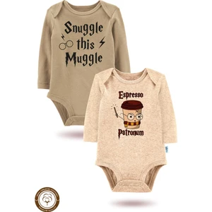 2 Li Organik "espresso Patronum" Baskılı Uzun Kollu Bebek Body Zıbın    UZUNBEJ-KAHVE719-796