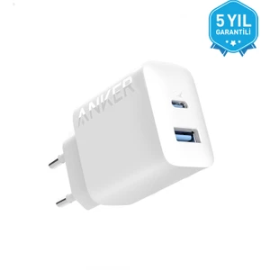 20W USB-C + USB-A Çift Portlu Şarj Cihazı - A2348 - Beyaz (Anker Türkiye Garantili)