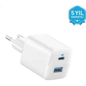 323 33W USB-C + USB-A Hızlı Şarj Cihazı -(USB-C PD 20W + USB-A 12W) iPhone & Android ile Uyumlu Type-C Hızlı Şarj Adaptörü - A2331 - Beyaz (Anker Türkiye Garantili)