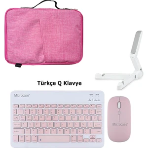 ipad 7-8-9-10. Nesil Tablet Çanta+Türkçe Bluetooth Klavye +Mouse+Tablet Standı-Pembe AL8127