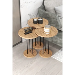Gold Falez Zigon Sehpa – Metal Ayaklı, Dayanıklı Yonga Levha, Minimalist Tasarım, 34 ve 22 cm Tablalı Ev Dekoru