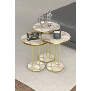 Gold Falez 3'lü Zigon Sehpa Seti – Yonga Levha ve Metal Ayaklı, 34 cm ve 22 cm Tablalı, Salon ve Oturma Odası için Şık ve Fonksiyonel Tasarım