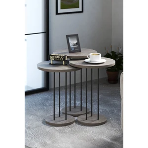 Gold Falez Terra Gordion Yuvarlak Suntalam Metal Ayaklı Modern Zigon Sehpa Seti 34 cm ve 22 cm