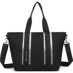 BARCELONA 21K Barcelona Dev Boy Exclusive Kanvas Kumaş Kadın Omuz Çantası 1312 - Siyah Füme