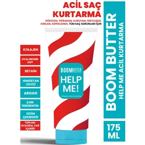 Boom Butter Help Me Saç Bakım Kremi - Acil Onarıcı ve Parlatıcı, 10 Doğal Yağ ve Kolajen ile Zenginleştirilmiştir, 200 ml