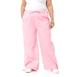 Disentis Modest Büyük Beden Geniş Paça Gabardin Pembe Pantolon