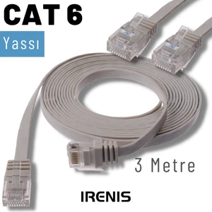 3 Metre Cat6 Kablo Yassı Ethernet Network Lan Ağ Internet Kablosu