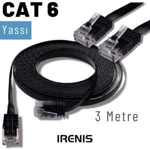 3 Metre Cat6 Kablo Yassı Ethernet Network Lan Ağ Internet Kablosu