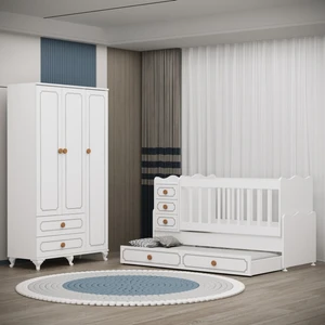 Garaj Home Yaren Yavrulu Beşik ve 3 Kapaklı Dolap-