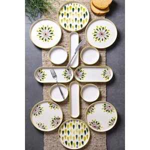 Nandy Home 14 Parça 6 Kişilik Handmade Yeşil Nokta Kahvaltı Takımı - Lüx Kahvaltılık Sunum Seti